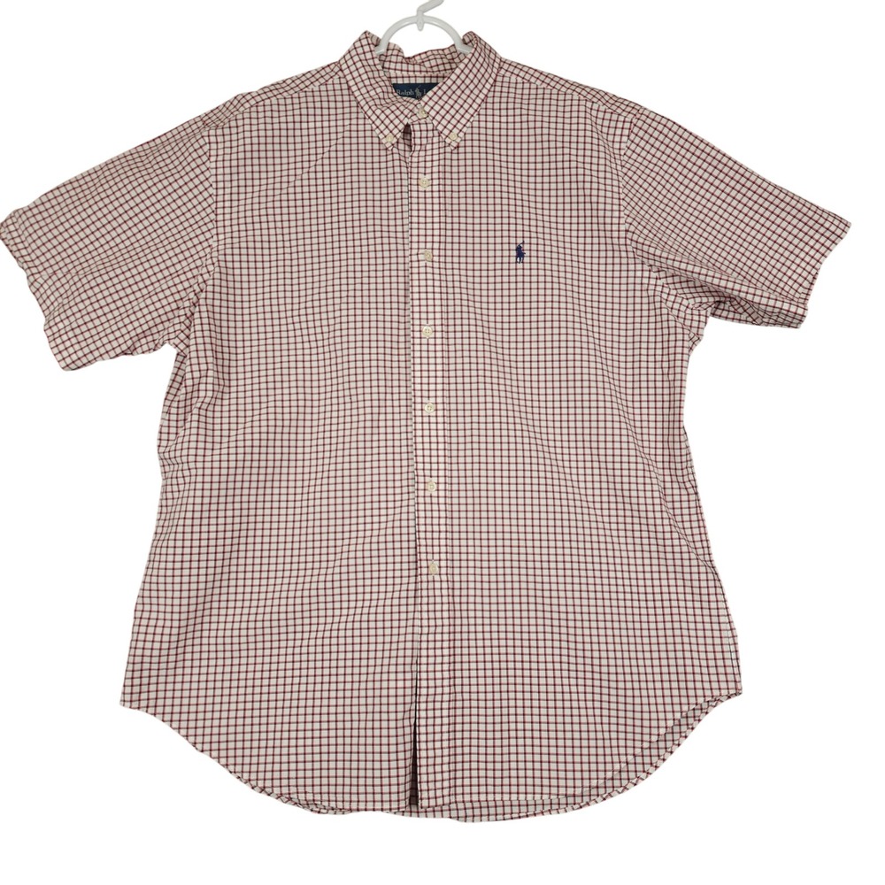 Ralph Lauren Classic Fit Mens XL Red White Blue Gingham Check Short Sleeve Shirt